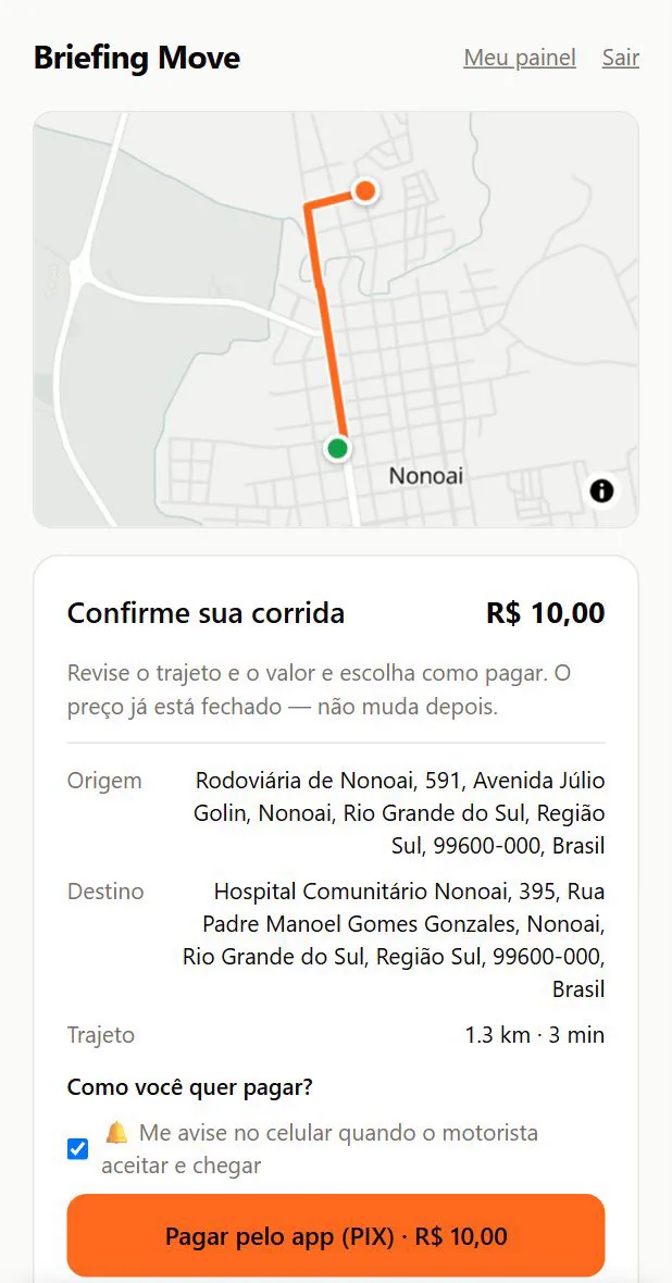 Confirmar a corrida
